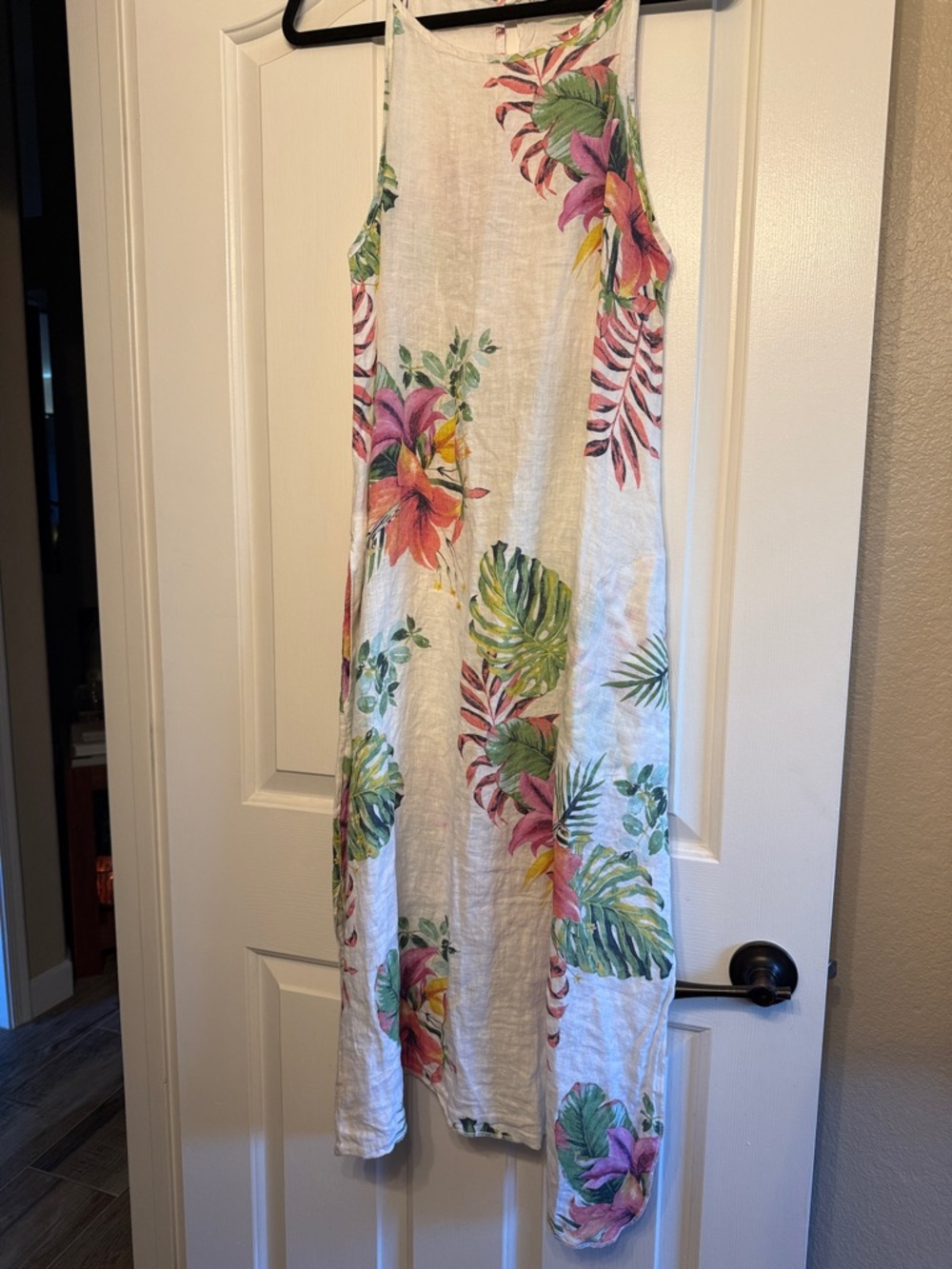 Lungo L'Arno Italy 100% Linen Tropical Floral Midi Dress Coverup | sz S